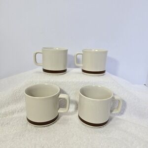 Vtg Woodhaven Collection Japan Stoneware 3" Coffee Cup Set Of 4 Brown Stripe